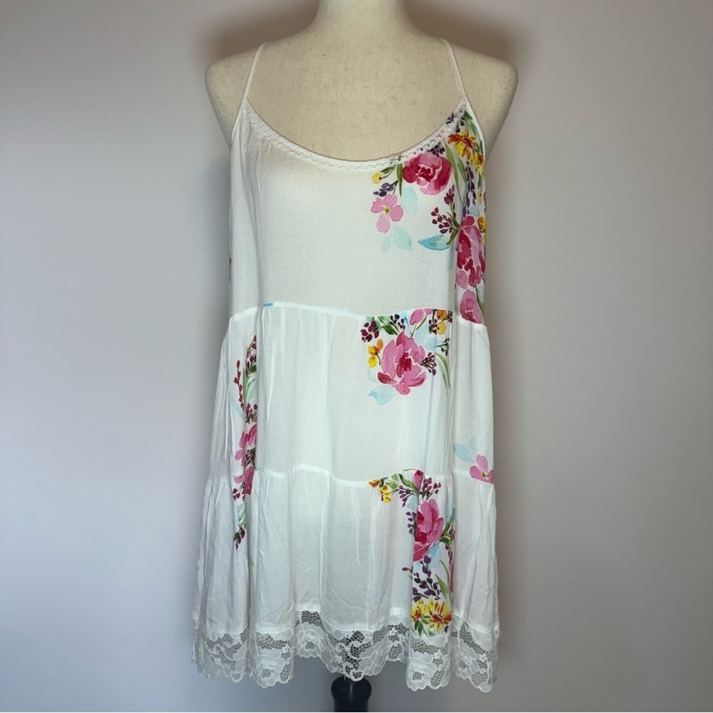 In Bloom White Floral Slip Chemise with Pink & Yellow Flowers
